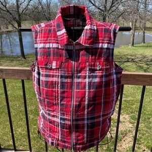 Vintage 90’s Christopher & Banks Red Plaid Zip Up Front Shirt Vest Size Large